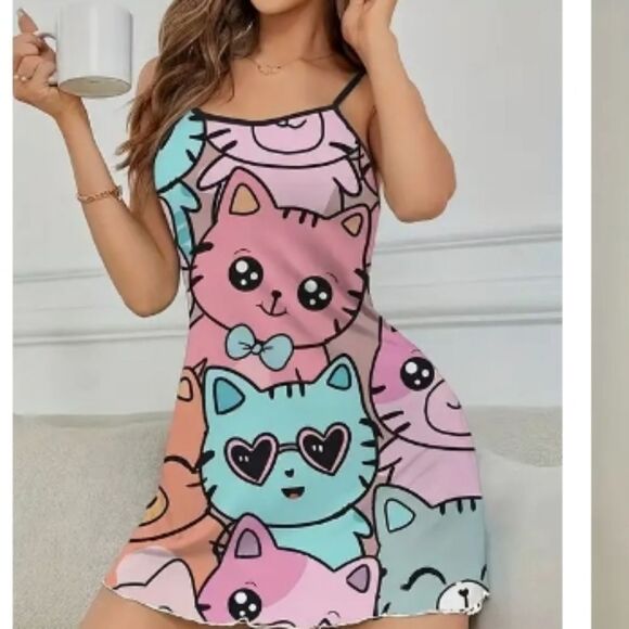Curious Cats Women’s Night Gown sleep xl size ladies women kitty cat kitten cute - Picture 11 of 16